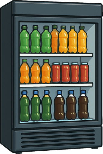 İçindeki içecekler görünen, meşrubat dolabı, gerçekçi - yazısız.
In-Game asset.  2d.  High contrast.  No shadows