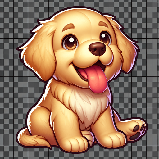 A happy golder retriever puppy. tongue hanging out in happiness. sitting down and looking at the viewer..
Single Game Texture. In-Game asset. 2d. Blank background. High contrast. No shadows.