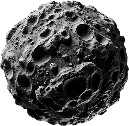 asteroid.
Single Game Texture.  In-Game asset.  2d.  Blank background.  High contrast.  No shadows