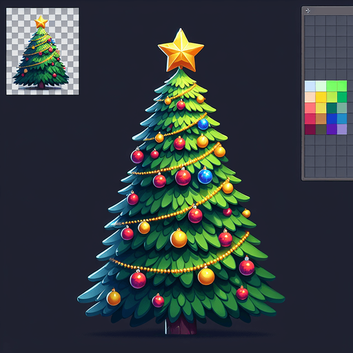 christmas tree.
Single Game Texture. In-Game asset. 2d. Blank background. High contrast. No shadows.
