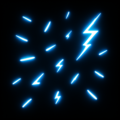Tiny, electric-like sparks

```
- Shape: Small line/dash or tiny lightning bolt
- Color: Bright cyan (#00FFFF) or electric blue (#0088FF)
- Intensity: Very bright, almost overexposed look.
In-Game asset.  2d.  High contrast.  No shadows