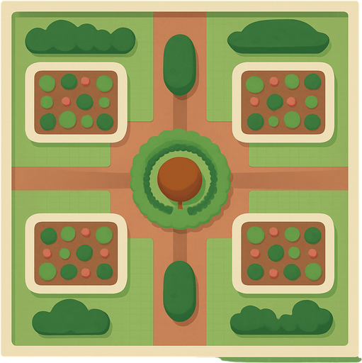 top view of a garden.
2d.  No shadows. In-game assetmodern, simple