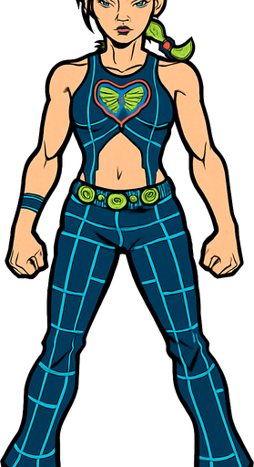 Jolyne cuerpo completo jojo's.
In-Game asset.  2d.  High contrast.  No shadows