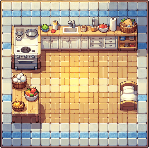 A background which represents a kitchen's ground.
Single Game Texture. In-Game asset. 2d. Blank background. High contrast. No shadows.