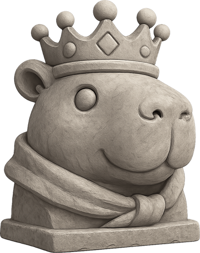 Recrealo en una escultura. Utiliza un estilo cartoon. Usas colores grises. Recuerda que es un capibara usas sus rasgos y formas. Damelo sin fondo, Quita el cañon de fondo