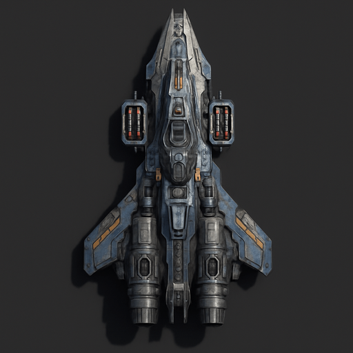 Uzay temalı Savaş Gemisi, gerçekçi, yazısız üstten görünüm. 
In-Game asset.  High contrast.  No shadows