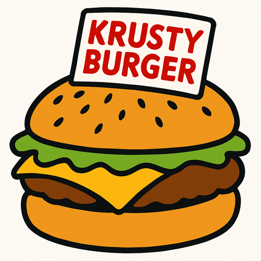 Krusty Burger hamburger.
In-Game asset.  2d.  High contrast.  No shadows