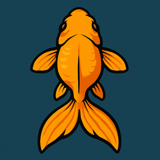 a gold fish seen from top to bottom.
In-Game asset.  2d.  High contrast.  No shadows