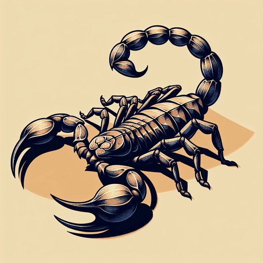 Large desert scorpion.
Single Game Texture. In-Game asset. 2d. Blank background. High contrast. No shadows.