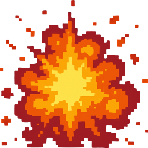 digital pixel art explosion.
In-Game asset.  2d.  High contrast.  No shadows