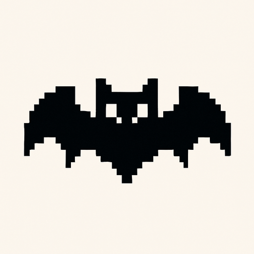 black bat pixel.
In-Game asset.  2d.  High contrast.  No shadows