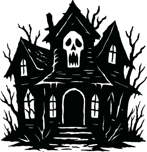 korkunç bir ev.
In-Game asset.  2d.  High contrast.  No shadows