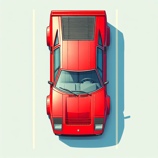 Carro rojo visto desde arriba.
Single Game Texture.  In-Game asset.  2d.  Blank background.  High contrast.  No shadows
