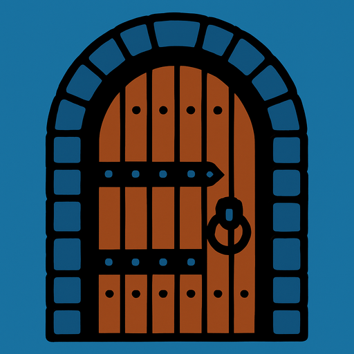 round top castle door.
In-Game asset.  2d.  High contrast.  No shadows