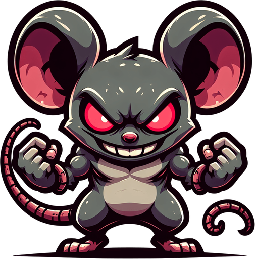 evil little mouse with strong legs, cartoon Single Game Texture. In-Game asset. 2d. Blank background. High contrast. No shadows.