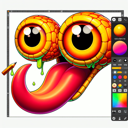 Two big eyes with tounge outside  that is snake head with  yellow and redcolors .
Single Game Texture.  In-Game asset.  2d.  Blank background.  High contrast.  No shadows