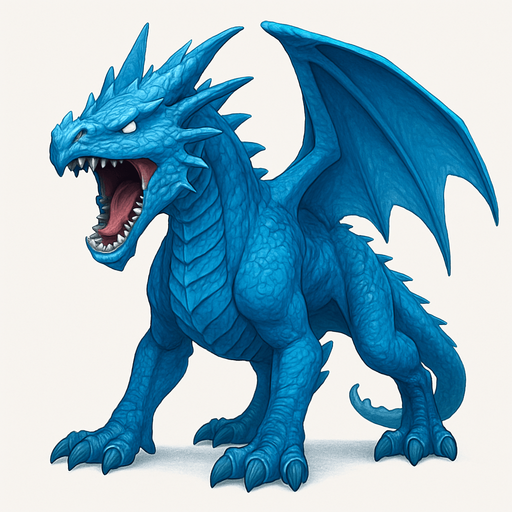 standing air dragons on four legs, looking down. HD blue color. the dragon is opened mouth like he is ready to shout. 
Single Game Texture. In-Game asset. 3D. Blank background. High contrast. No shadows.