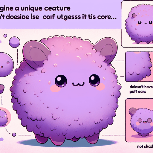 a purple furry cuddly ball of fur. little feet. No ears. cute happy face. Cartoon style. Cute art style. Simple vector style. Pastel colors, flat shaded, vector art. Single Game Texture. In-Game asset. 2d. Blank background. High contrast. No shadows