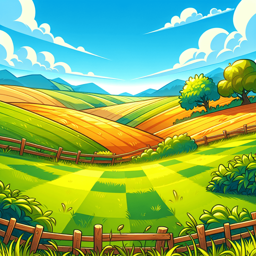 the fields of Britain, cartoon style.
Single Game Texture. In-Game asset. 2d. Blank background. High contrast. No shadows.