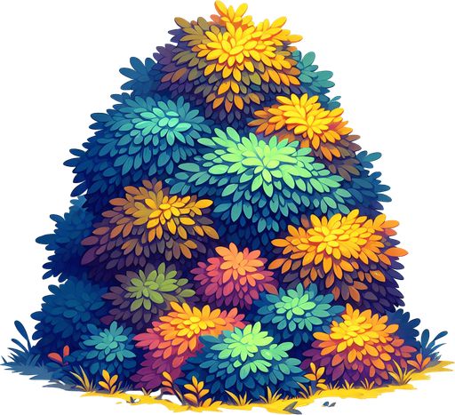 bush.
Single Game Texture. In-Game asset. 2d. Blank background. High contrast. No shadows.