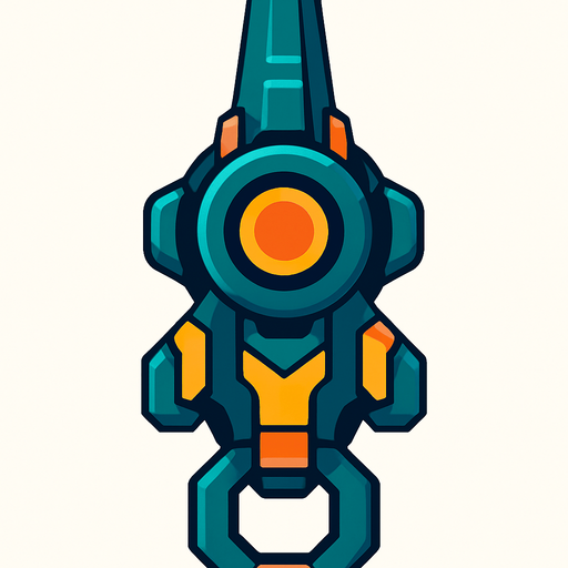 futuristic space cannon gun
 vertical top view.
In-Game asset.  2d.  High contrast.  No shadows