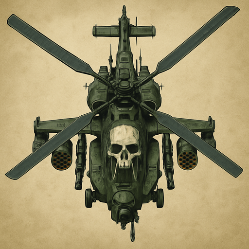 Combat space helicopter skull tip top view.
