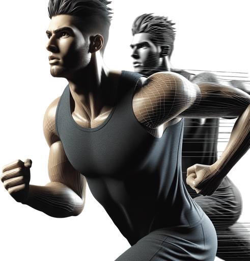 A running man running for his life.
Single Game Texture.  In-Game asset.  2d.  Blank background.  High contrast.  No shadows