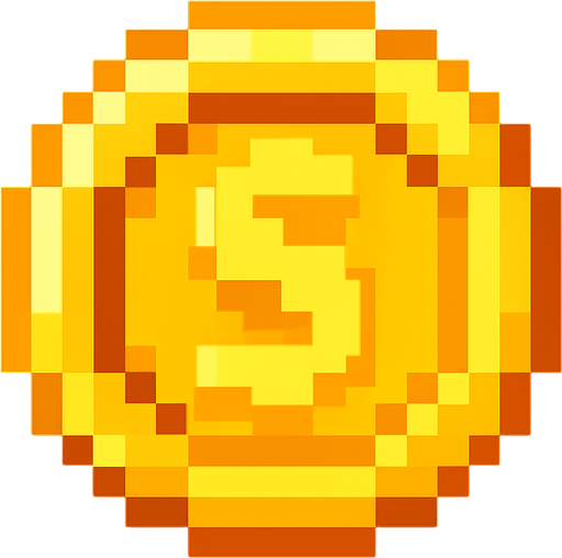 a pixel art  coin.
In-Game asset.  2d.  High contrast.  No shadows