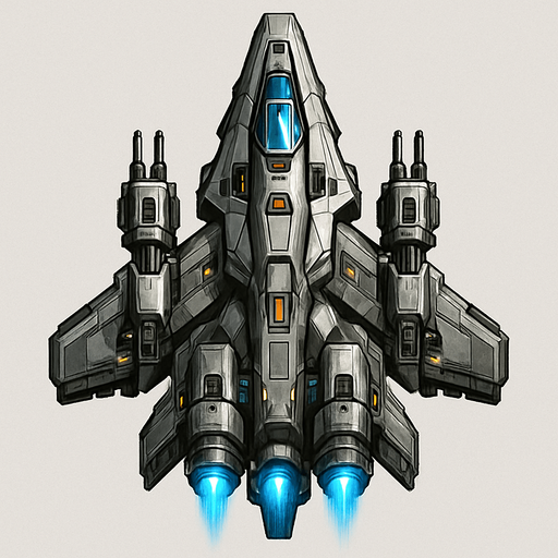 Uzay temalı Savaş Gemisi, gerçekçi, yazısız üstten görünüm. 
In-Game asset.  High contrast.  No shadows