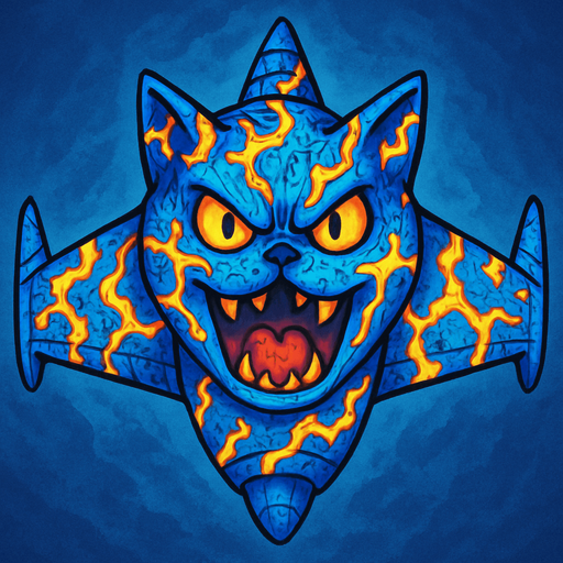 crazy blue lava cat spaceship top view.