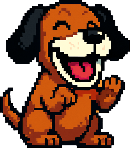 pixart brown hunting dog with black ears and white mouth laughing.
In-Game asset.  2d.  High contrast.  No shadows