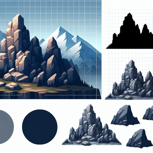 mountain rocks.
Single Game Texture. In-Game asset. 2d. Blank background. High contrast. No shadows.