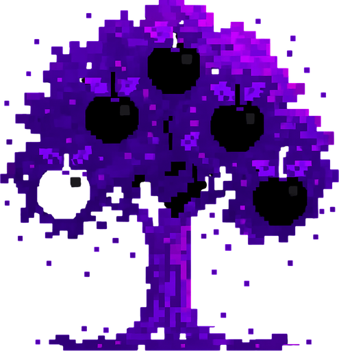 fruits are black with purple leaves and particles around them