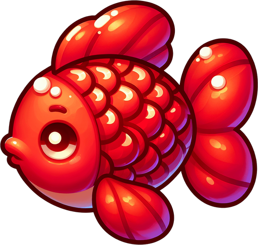 güzel ve sevimli bir kırmızı balık.
Single Game Texture.  In-Game asset.  2d.  Blank background.  High contrast.  No shadows