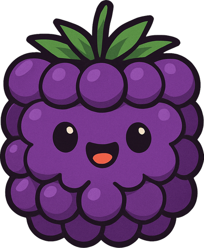 Perfectly square bright purple Blackberry with cute happyy face. Cartoon style. Cute art style. Simple vector style.