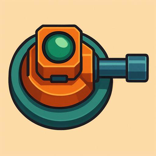 Crea la Torre Sniper en un estilo 2D renderizado, limpio y cartoonish, con contornos claros y definidos, colores vibrantes con transiciones suaves, y sombreado que da volumen a sus superficies superiores.
La perspectiva debe ser VISTA CENITAL (totalmente desde arriba). Esto significa que la torre se verá como si estuviera siendo observada directamente desde arriba, con los detalles de su parte superior siendo prominentes.
La base de la torre debe ser circular para permitir un movimiento de cañón cómodo. El cañón largo debe estar claramente orientado hacia la DERECHA.
La torre debe tener un perfil bajo y la menor cantidad de relieve vertical posible, especialmente en su base, para facilitar una rotación fluida en la animación. El cañón puede sobresalir, pero la base debe ser compacta..
In-Game asset.  2d.  High contrast.  No shadows