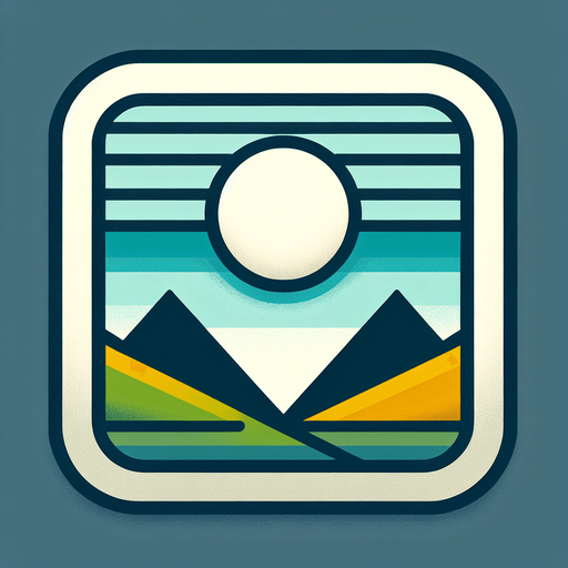 A square app store icon with rounded edges, designed for a Picture File app. The icon features a basic landscape graphic in the center, showing a simple mountain and sun design. The background is a gradient of light green to blue, keeping the aesthetic clean and visually appealing.
Single Game Texture. In-Game asset. 2d. Blank background. High contrast. No shadows.