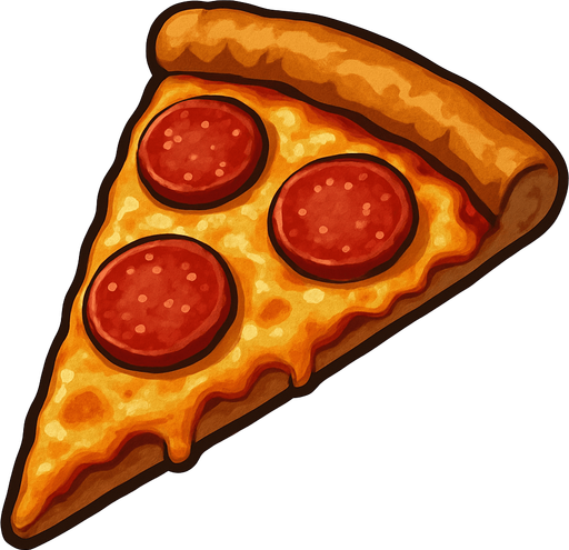 A realistic pizza slice.
In-Game asset.  2d.  High contrast.  No shadows