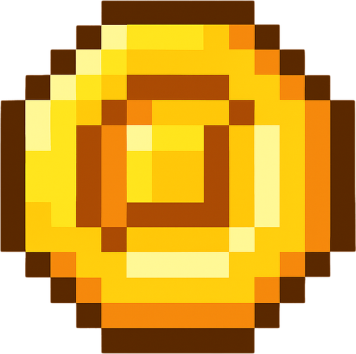 Pixel coin.
In-Game asset.  2d.  High contrast.  No shadows. Pixel