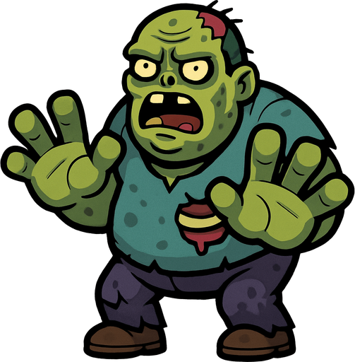 2D. Fat zombie. His hands are too big..
In-Game asset.  2d.  High contrast.  No shadows