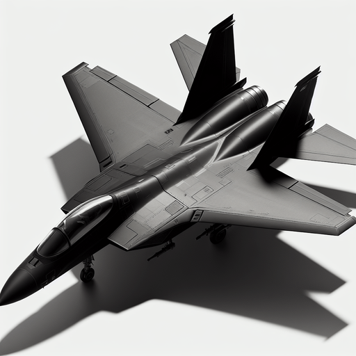 Straight black fighter jet.
Single Game Texture. In-Game asset. 2d. Blank background. High contrast. No shadows.
