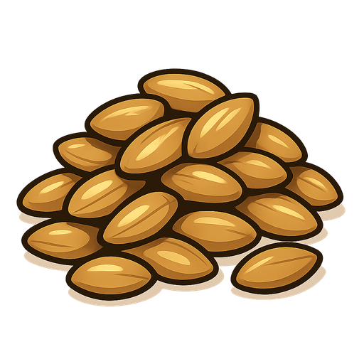 Pile of seeds.
Single Game Texture.  In-Game asset.  2d.  Blank background.  High contrast.  No shadows