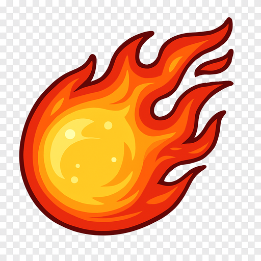 Fireball Transparent background.
In-Game asset.  2d.  High contrast.  No shadows