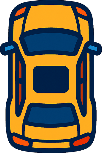 Araba yukarıdan görüntülü.
In-Game asset.  2d.  High contrast.  No shadows