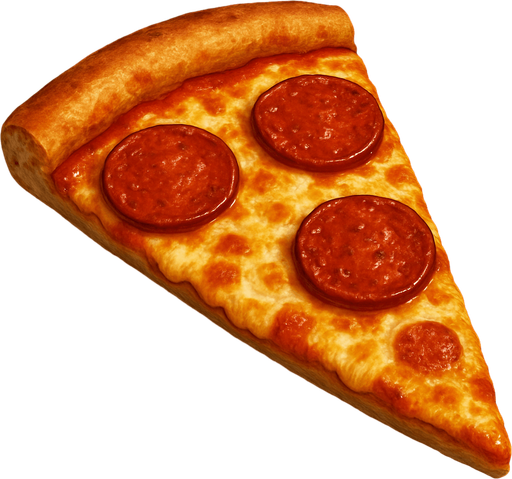 A realistic pizza slice.
In-Game asset.  2d.  High contrast.  No shadows