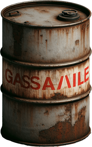 gasoline barel.
Single Game Texture. In-Game asset. 2d. Blank background. High contrast. No shadows.