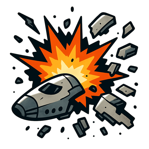 An explosion which contains debris of a spaceship.
In-Game asset.  2d.  High contrast.  No shadows