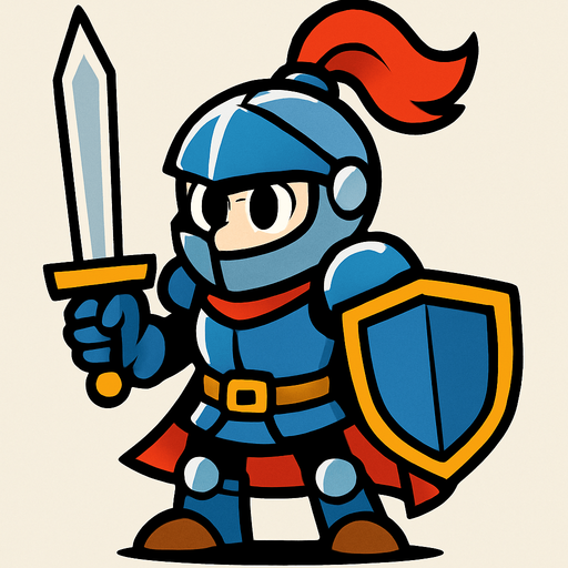 Has un caballero estilo cartoon.
In-Game asset.  2d.  High contrast.  No shadows