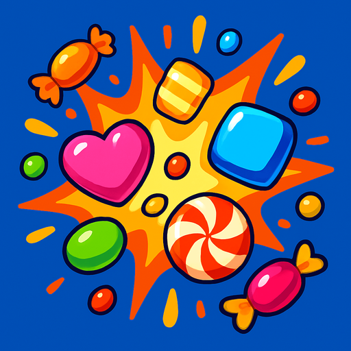 candy explosion.
In-Game asset.  2d.  High contrast.  No shadows
