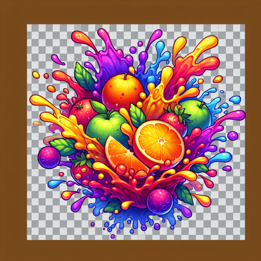 juice splash asset.
Single Game Texture.  In-Game asset.  2d.  Blank background.  High contrast.  No shadows